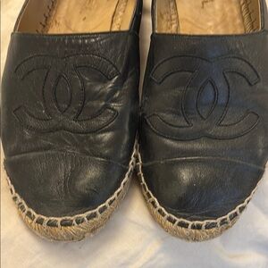 Chanel Black Leather Espadrilles 40